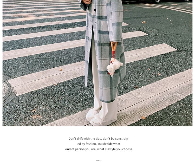 Collared Plaid Button-Up Long Coat