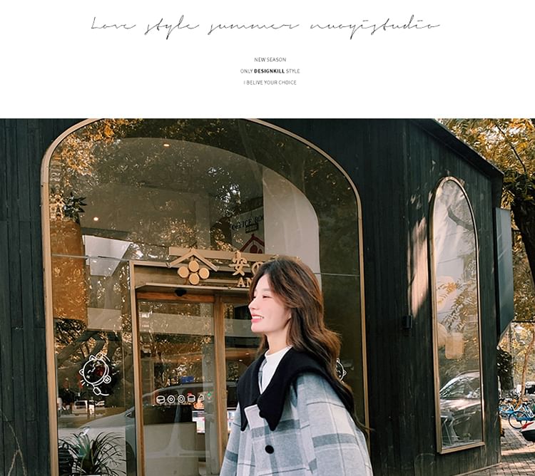 Collared Plaid Button-Up Long Coat