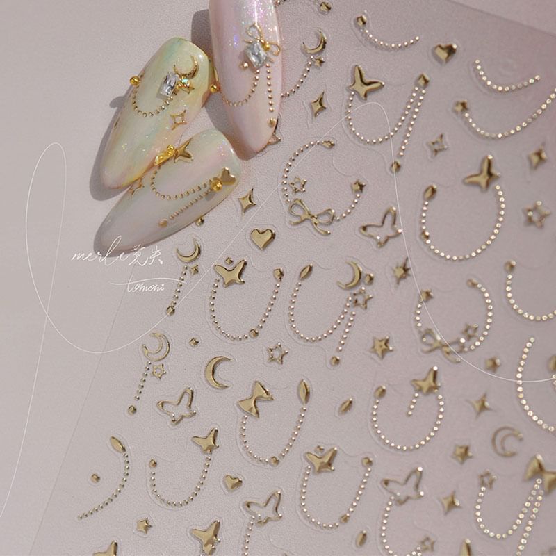 Star & Moon Chain Nail Art Stickers