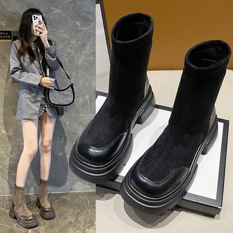 Platform Faux Suede Short Boots