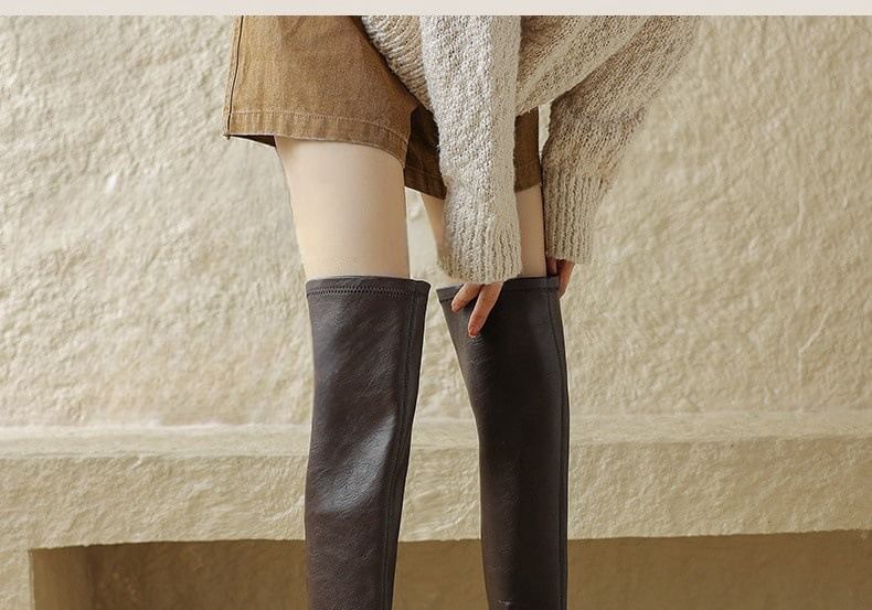 Boots Platform Leather Over-The-Knee Faux