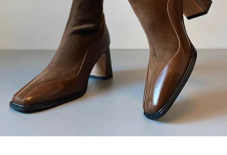 Boots Faux Block Heel Short Leather