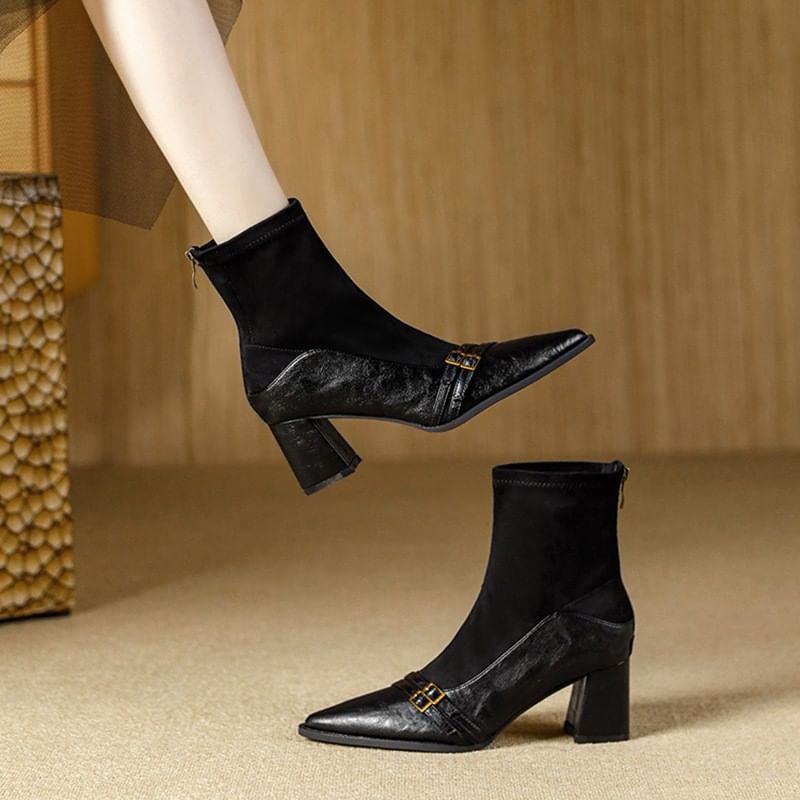 Heel Short Block Boots Pointed