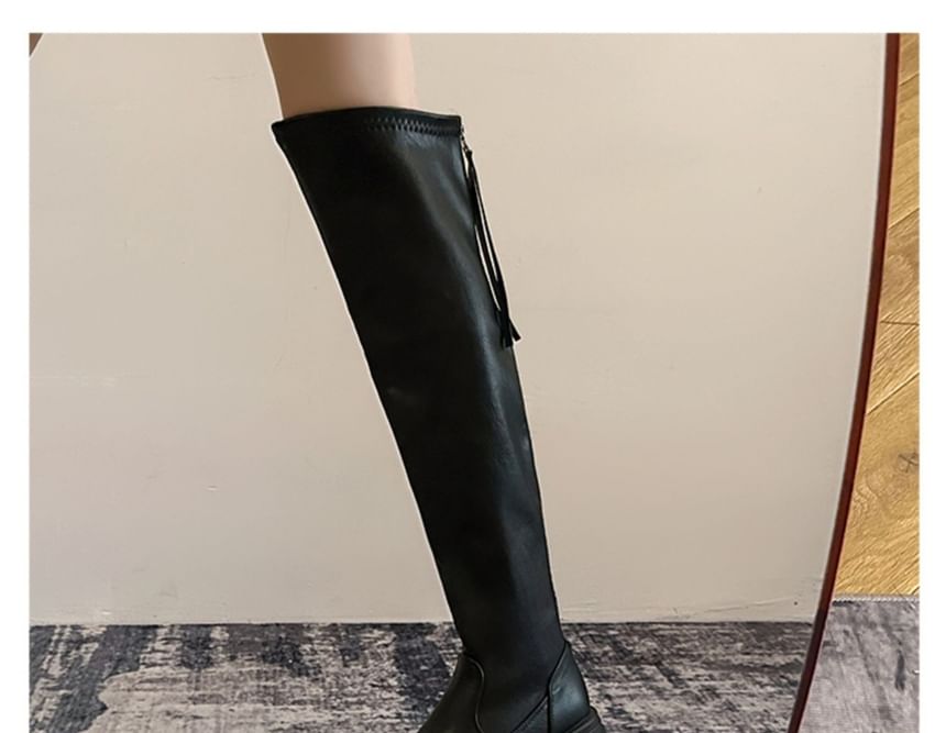 Boots Over-The-Knee Platform Leather Faux