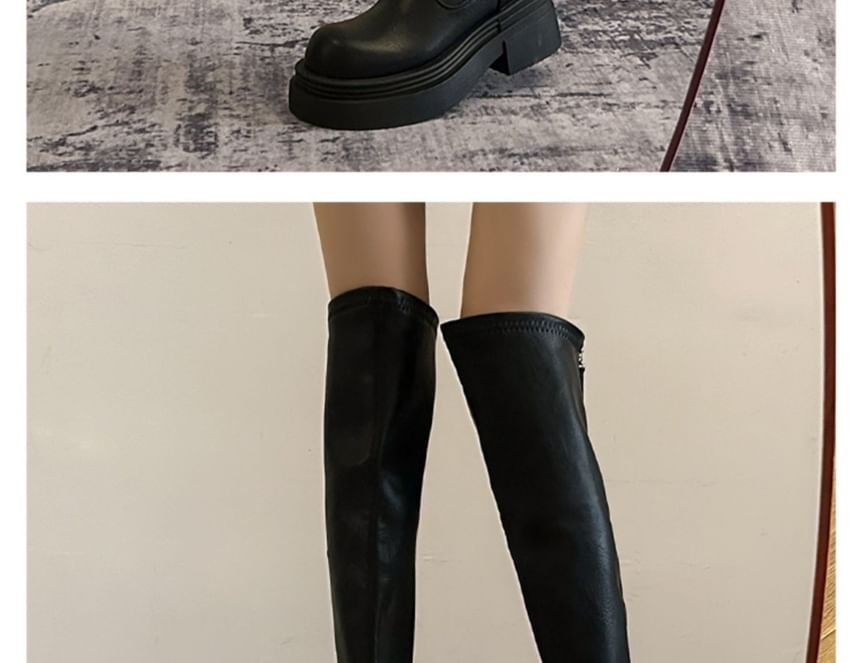 Boots Over-The-Knee Platform Leather Faux