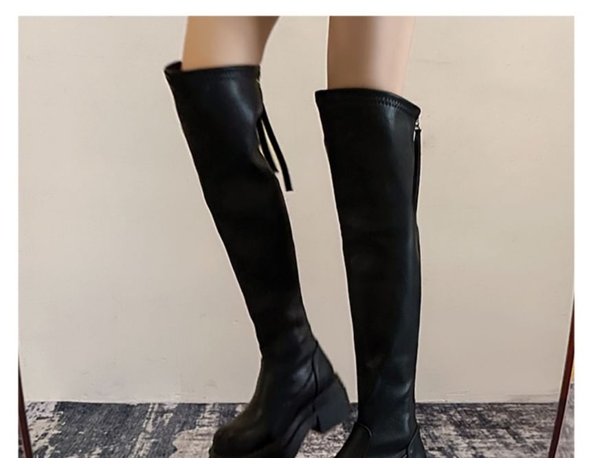 Boots Over-The-Knee Platform Leather Faux