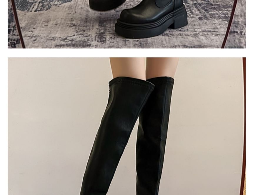 Boots Over-The-Knee Platform Leather Faux
