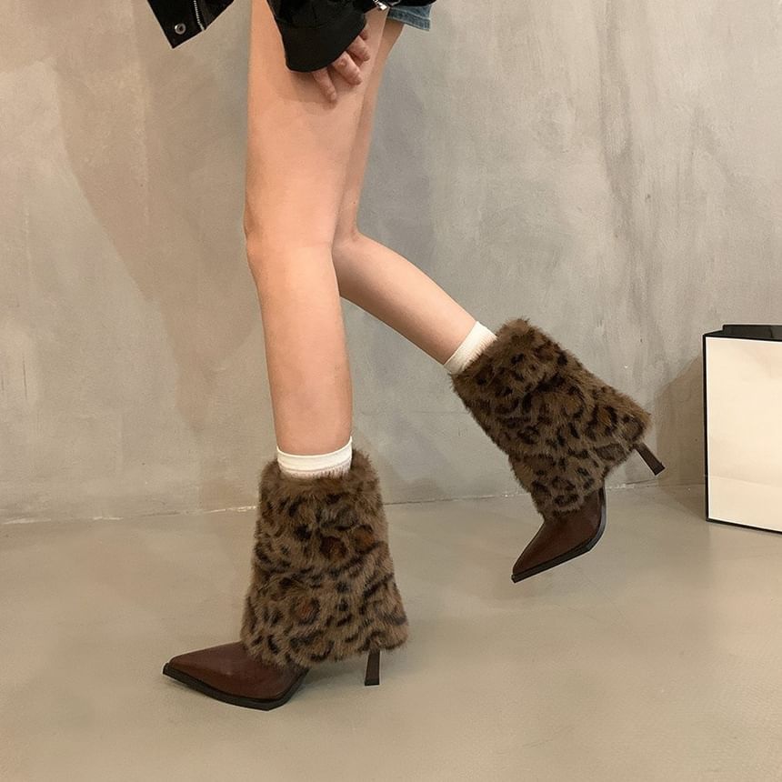 Heel Pointed Boots Short Leopard High Print