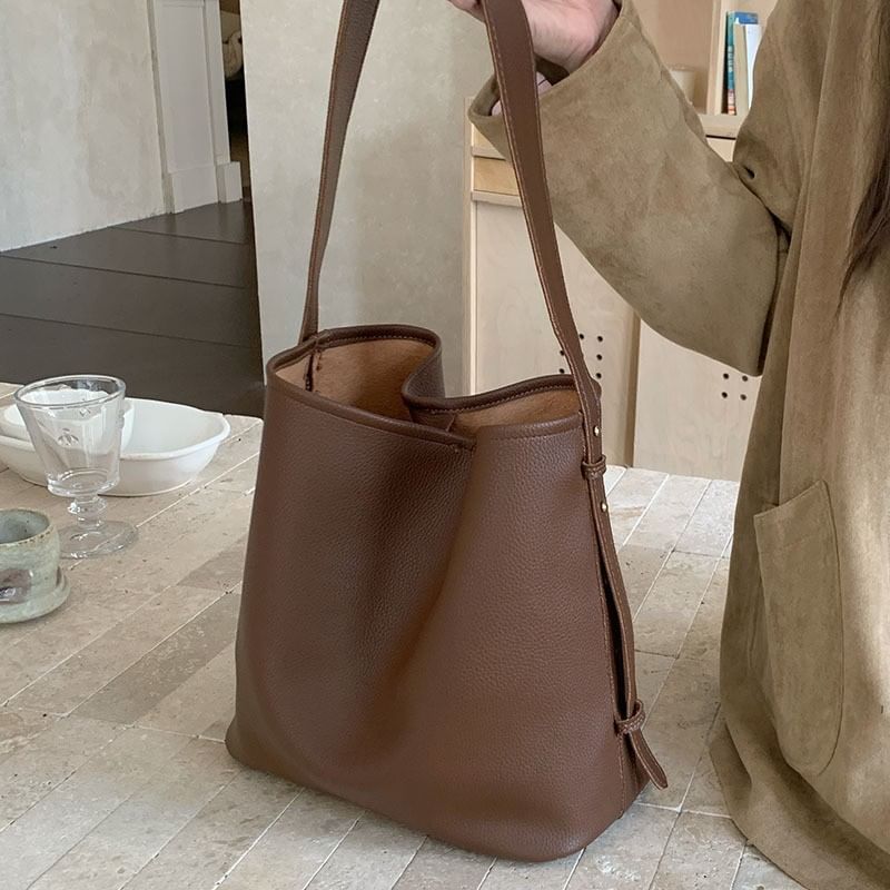 Leather Crossbody Faux Pouch With Bag