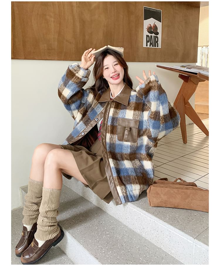 Collared Plaid Button-Up Jacket