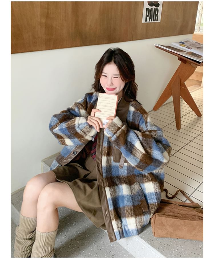 Collared Plaid Button-Up Jacket