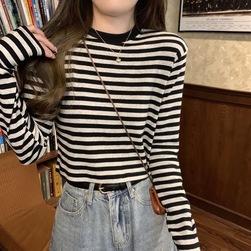 Long-Sleeve Crewneck Striped Tee