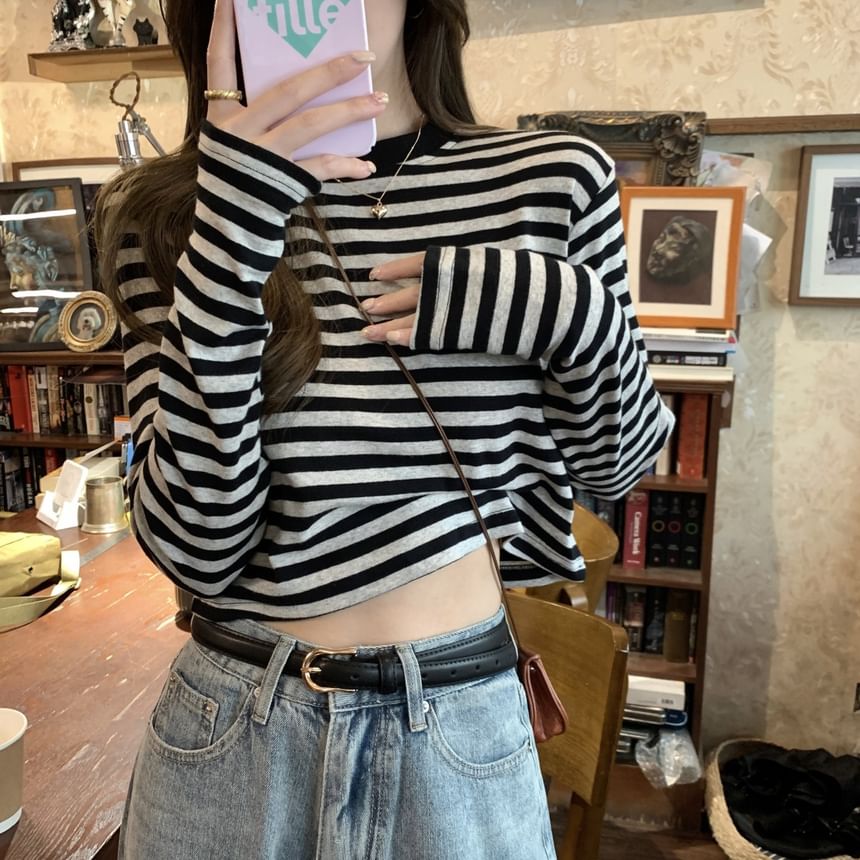 Long-Sleeve Crewneck Striped Tee