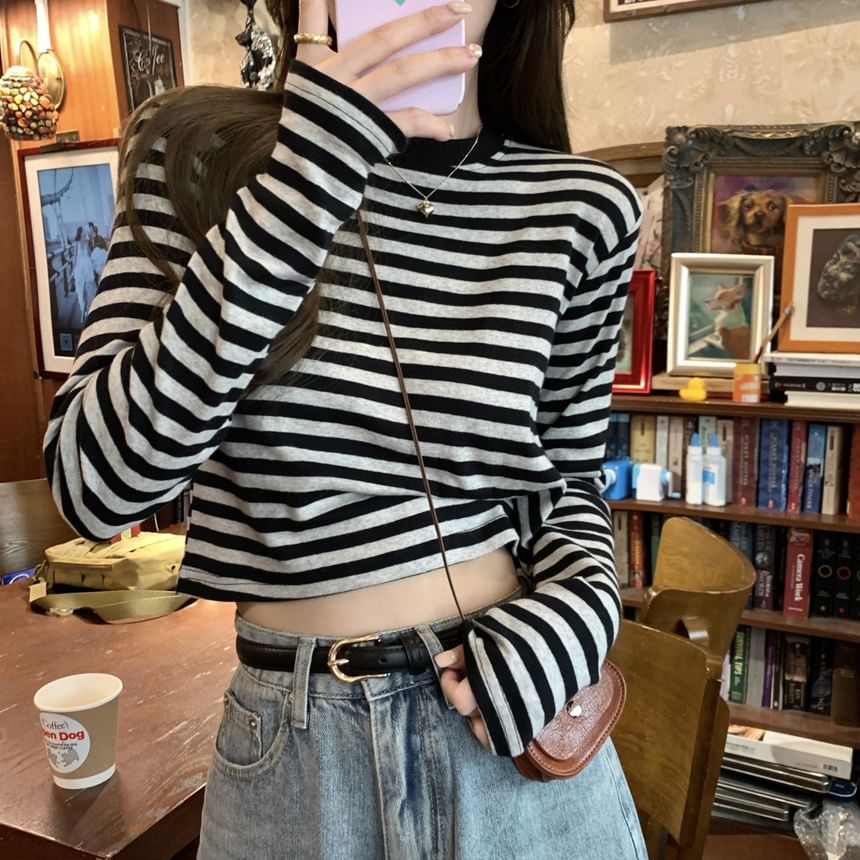 Long-Sleeve Crewneck Striped Tee