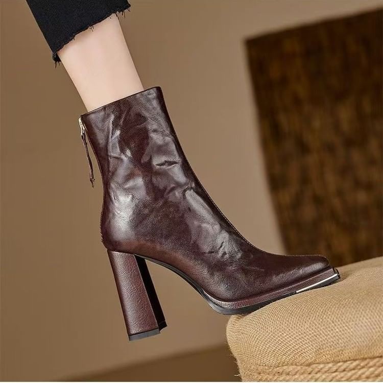 Boots Plain Chunky Heel Short