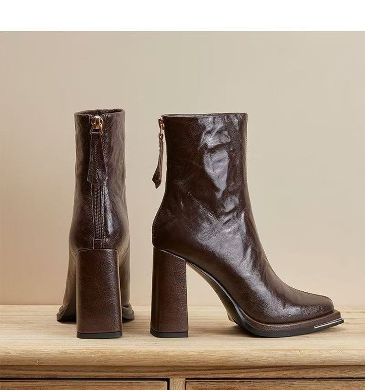 Boots Plain Chunky Heel Short