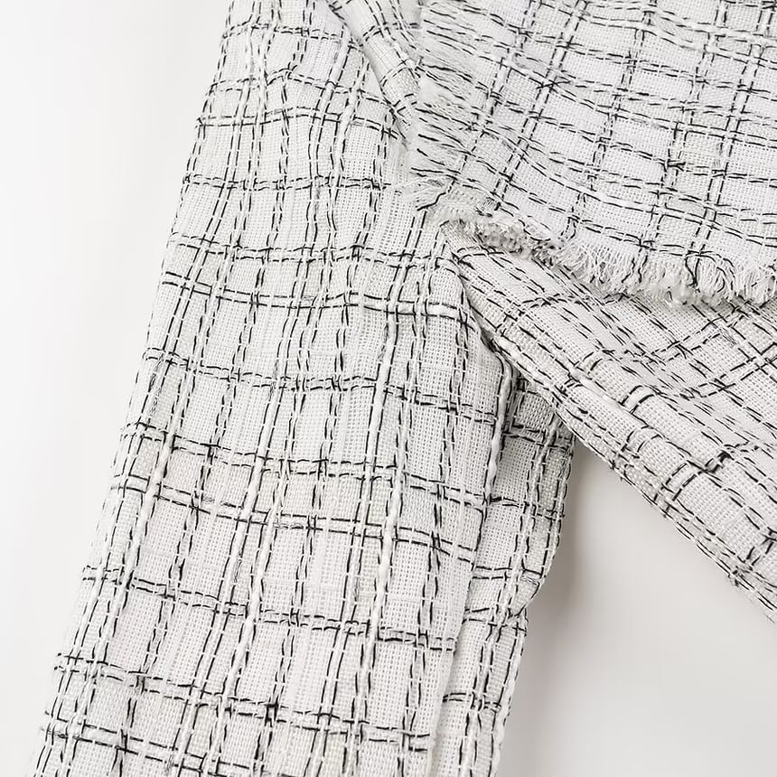 Collared Fray Tweed Tie Front Coat