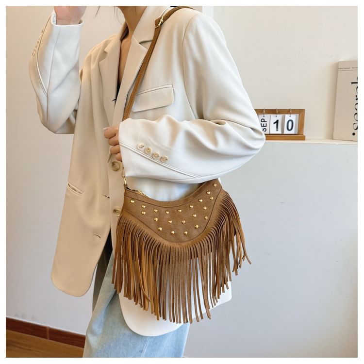 Studded Tassel Crossbody Bag