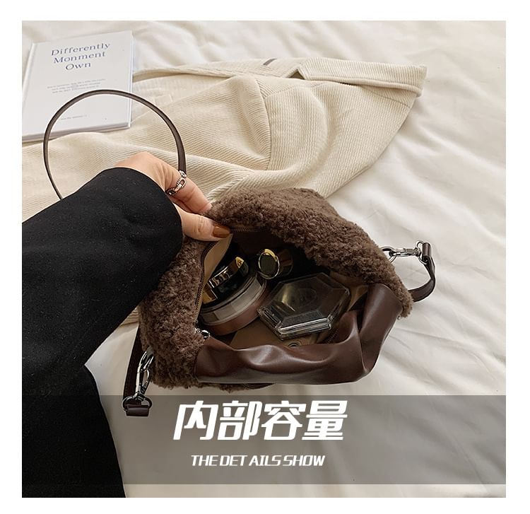 Applique Faux Shearling Crossbody Bag