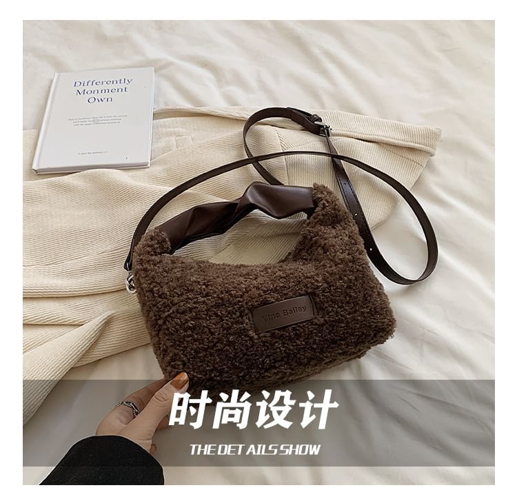 Applique Faux Shearling Crossbody Bag