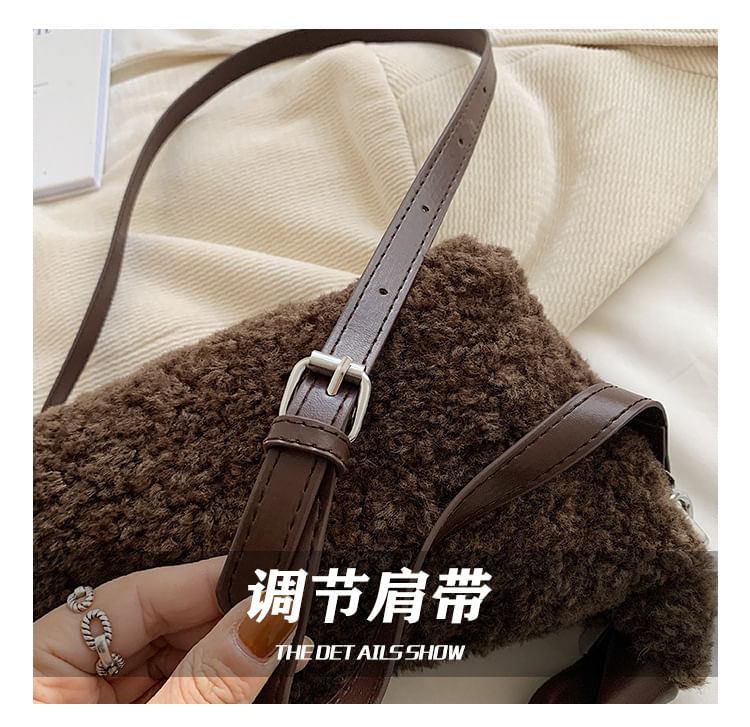 Applique Faux Shearling Crossbody Bag