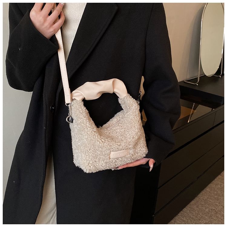 Applique Faux Shearling Crossbody Bag