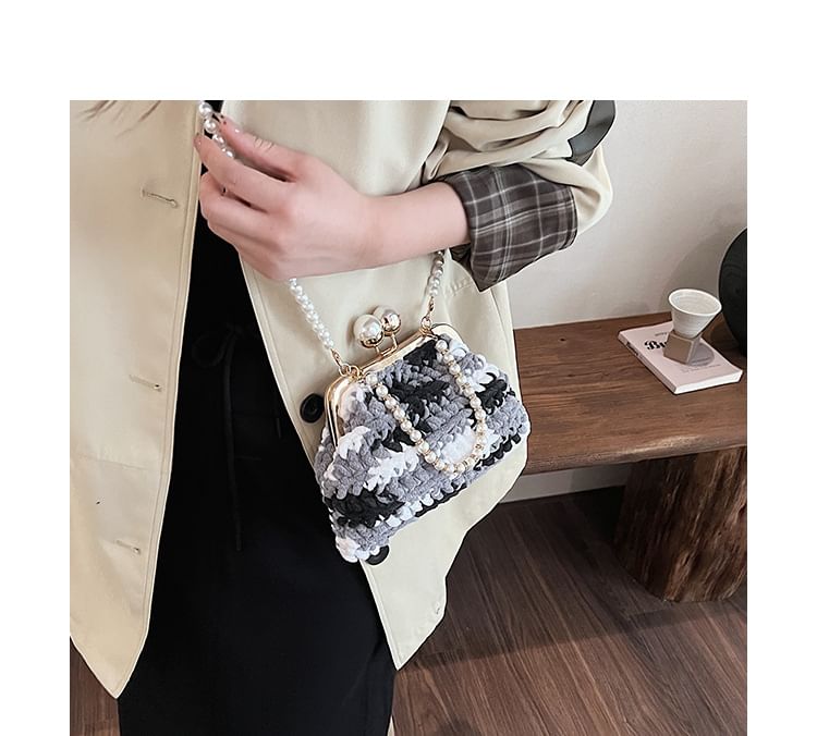 Patterned Faux Pearl Crossbody Bag