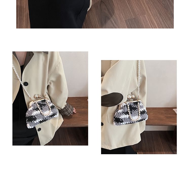Patterned Faux Pearl Crossbody Bag