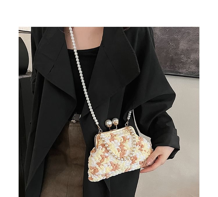 Patterned Faux Pearl Crossbody Bag