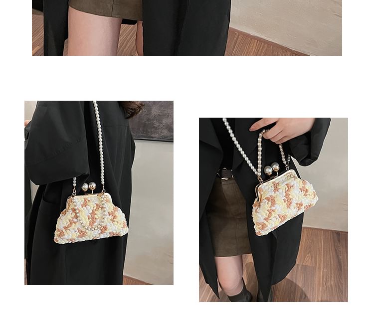 Patterned Faux Pearl Crossbody Bag