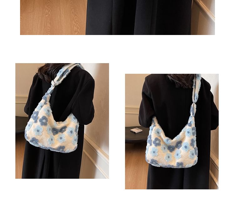 Floral Faux Shearling Tote Bag