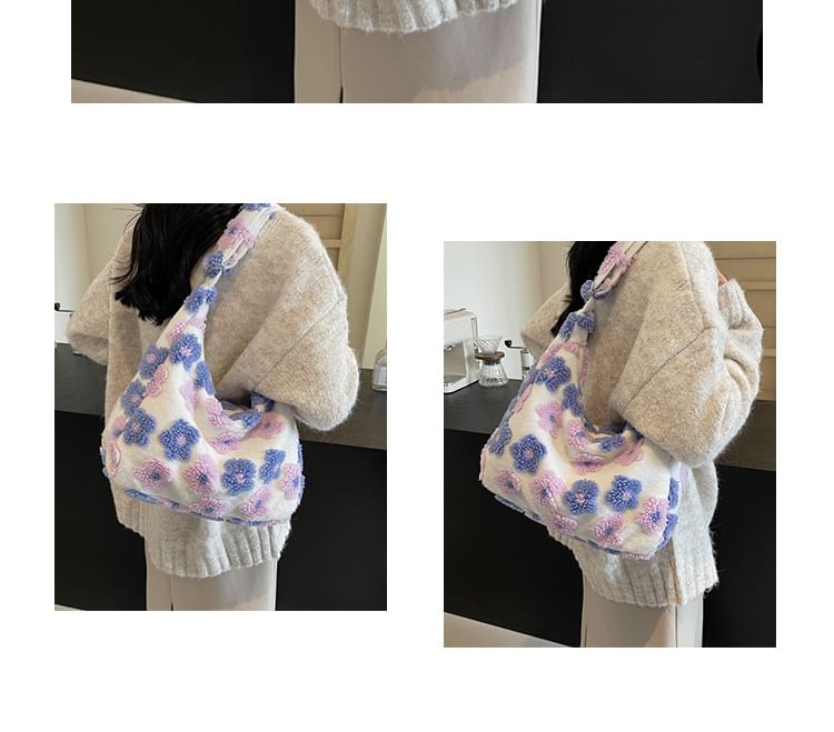 Floral Faux Shearling Tote Bag