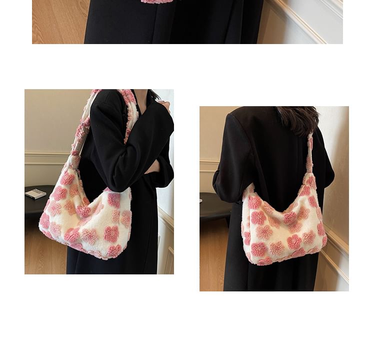 Floral Faux Shearling Tote Bag