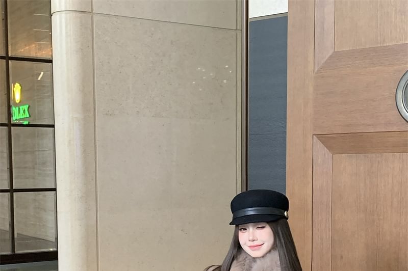 Oversized Detachable Furry-Trim Wool Jacket