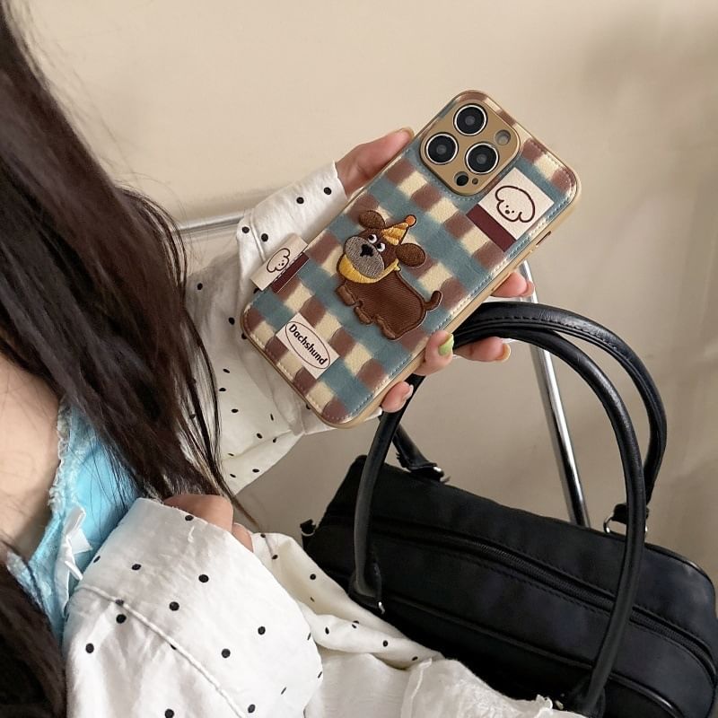 Case Leather Applique Phone Faux Dog