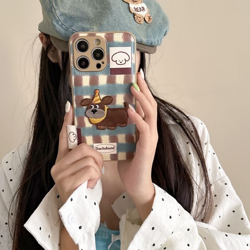 Case Leather Applique Phone Faux Dog