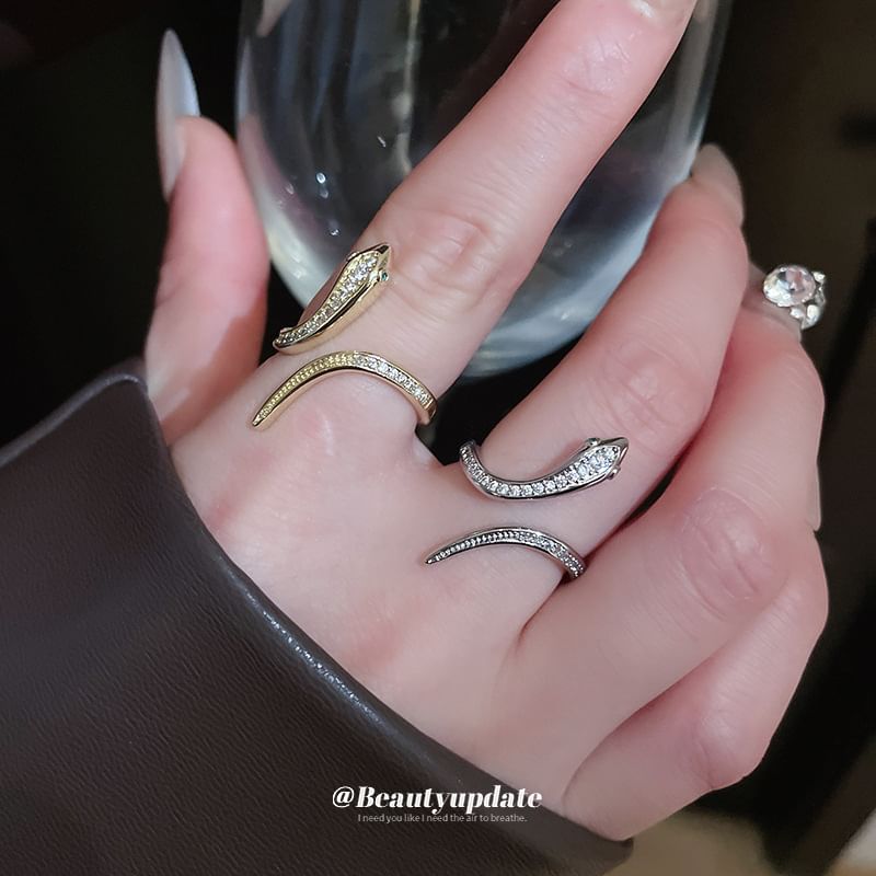 Ring Rhinestone Snake Open