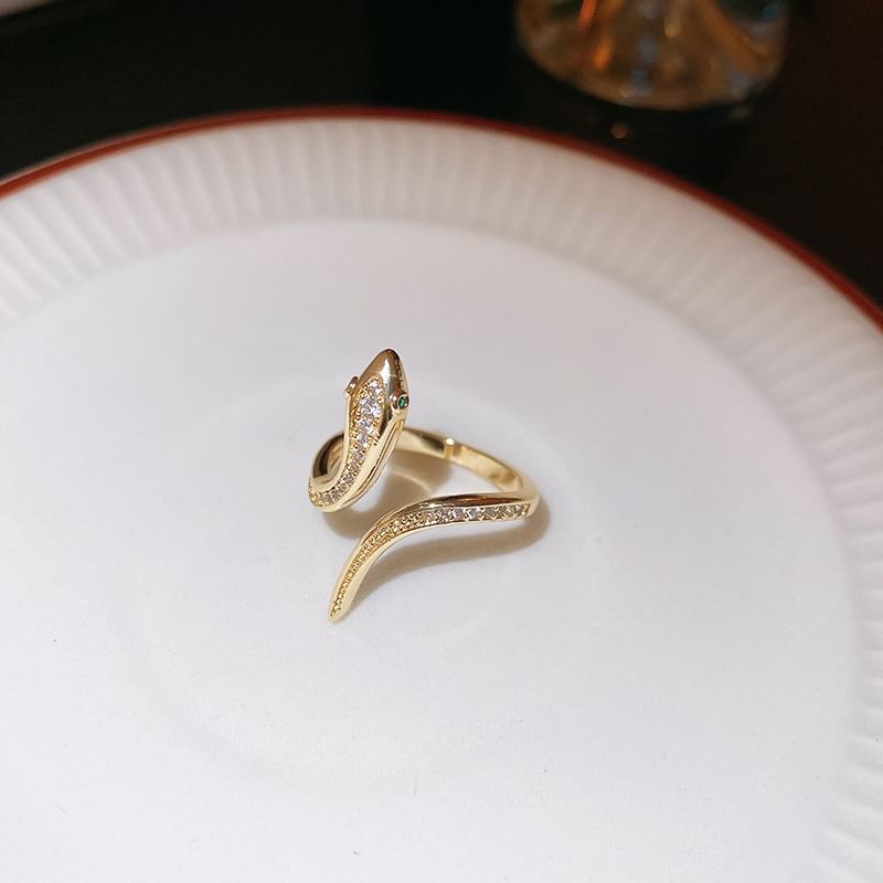Ring Rhinestone Snake Open
