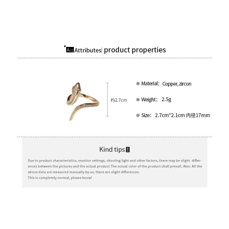 Ring Rhinestone Snake Open