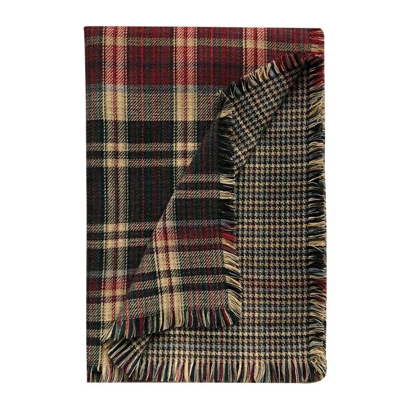 Lettering Embroidered Plaid / Plain Scarf