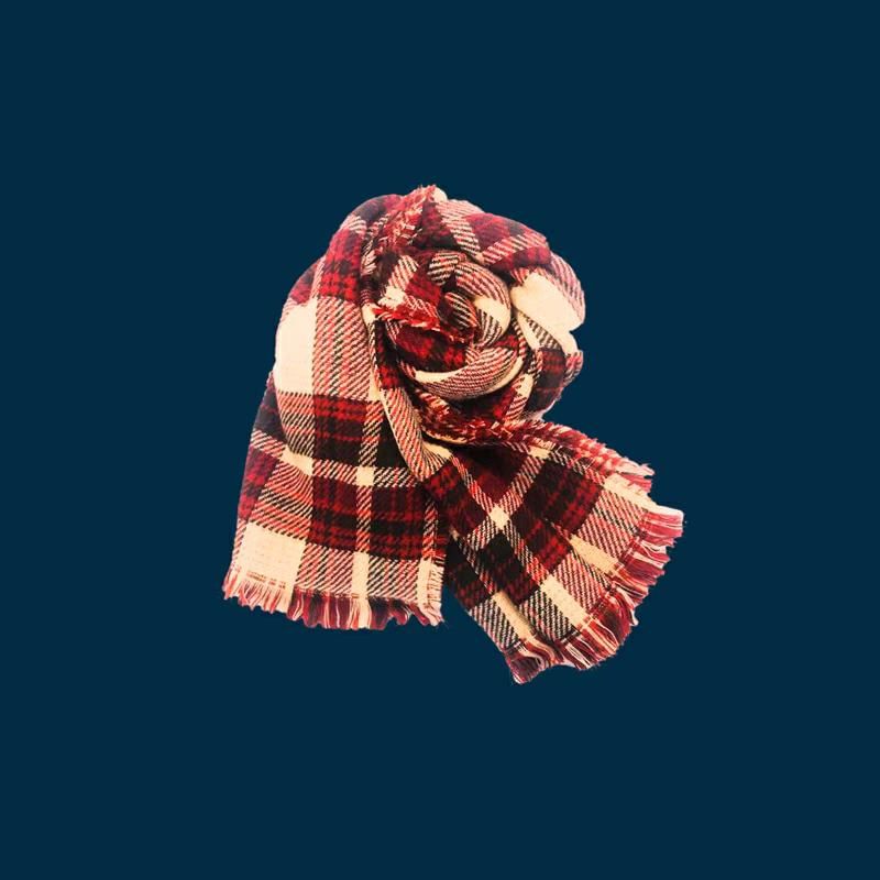 Lettering Embroidered Plaid / Plain Scarf