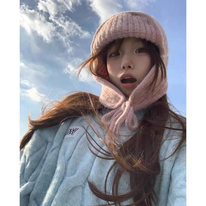 Knit Fluffy Balaclava / Hat Plain Bear