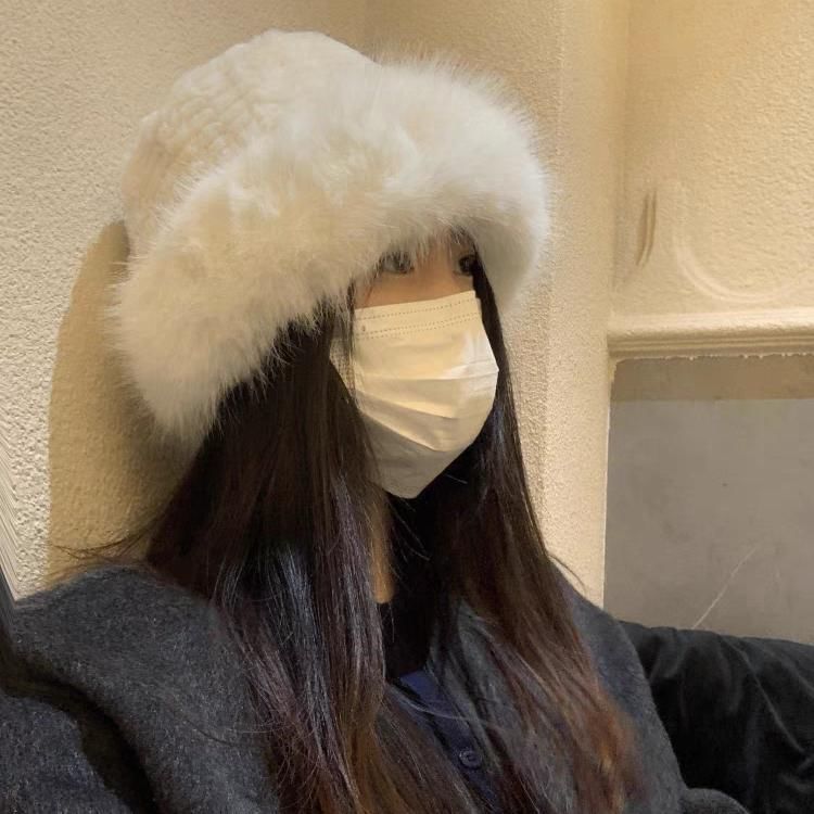 / Panel Plain Bucket Fluffy Hat