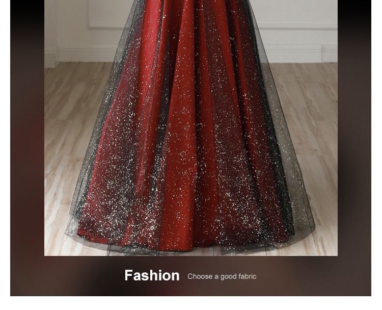 Mesh Glitter Gown A-Line Asymmetrical Evening Off-Shoulder Panel