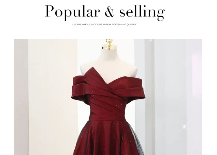 Mesh Glitter Gown A-Line Asymmetrical Evening Off-Shoulder Panel