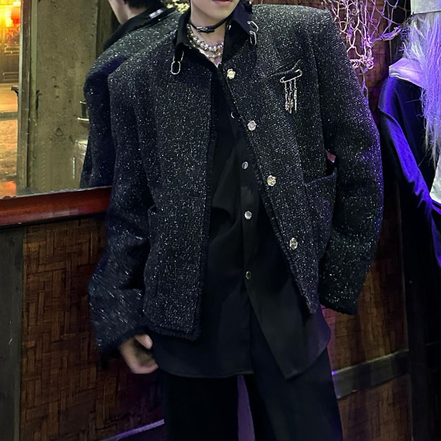 Speckle Button-Up Tweed Jacket