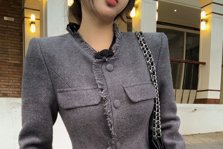 Fray-Trim Slim-Fit Wool Jacket