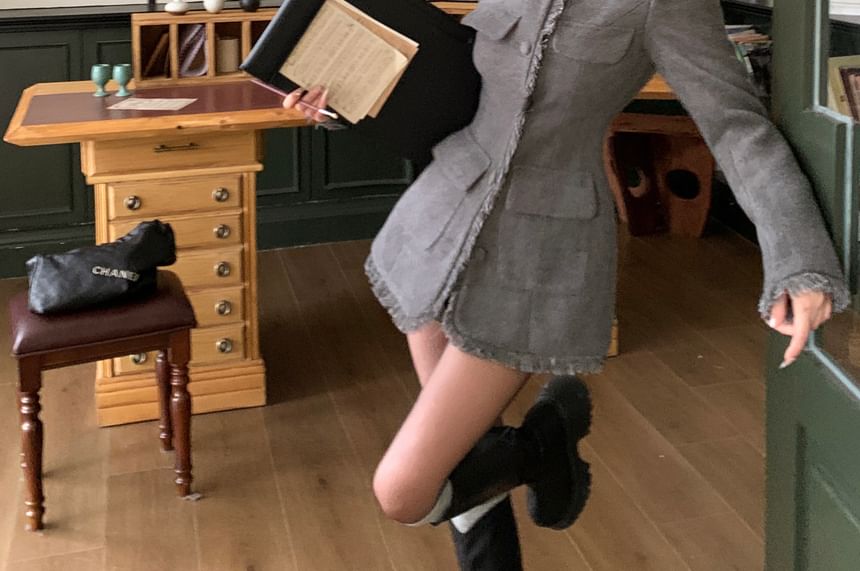 Fray-Trim Slim-Fit Wool Jacket