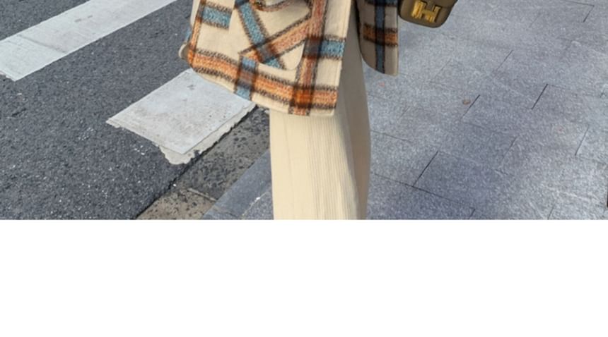 Plaid Hooded Pocket Detail Single-Breasted Coat