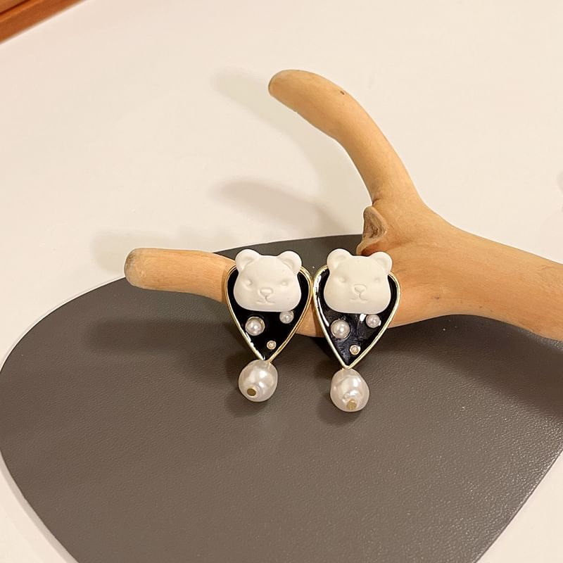 Earring Alloy Bear Drop Faux Pearl